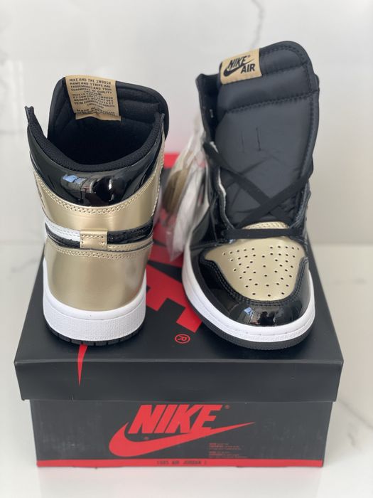 Air Jordan 1 High Patent Gold Toe NRG Retro White