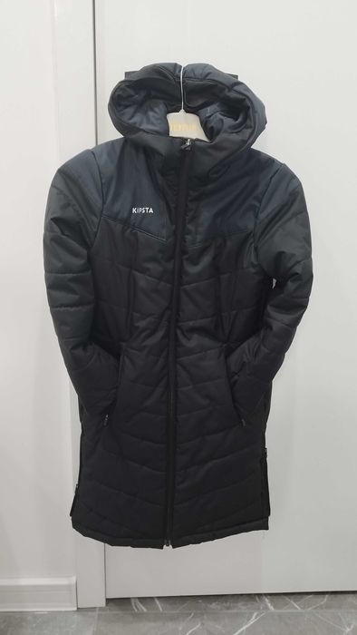 Детско яке тип дълга парка за футбол TRX, черно