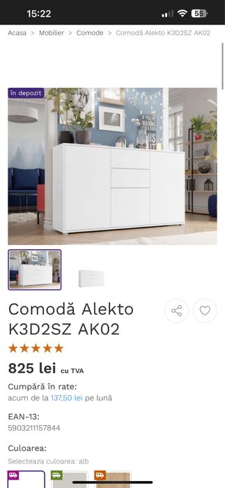 Vand comoda alba mat