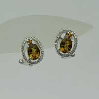 Cercei de aur alb cu diamante si citrine (cod 3051)