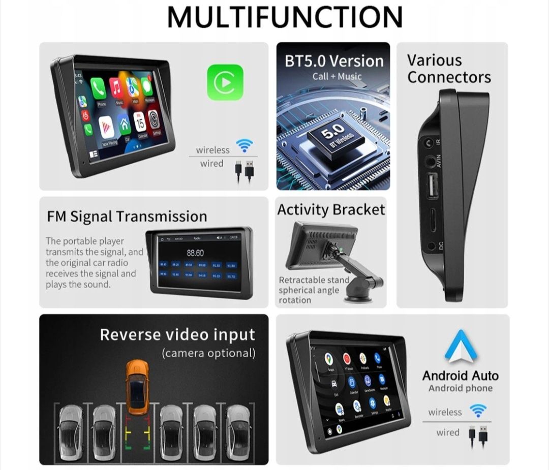 Унинерсален Apple Carplay Android auto навигация със 7-инчов дисплей,
