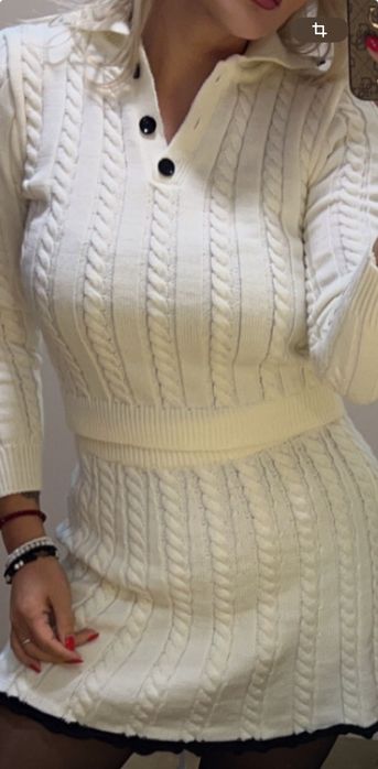 Compleu 2 piese costum tricot nou marimea S Alb. Trendyol.