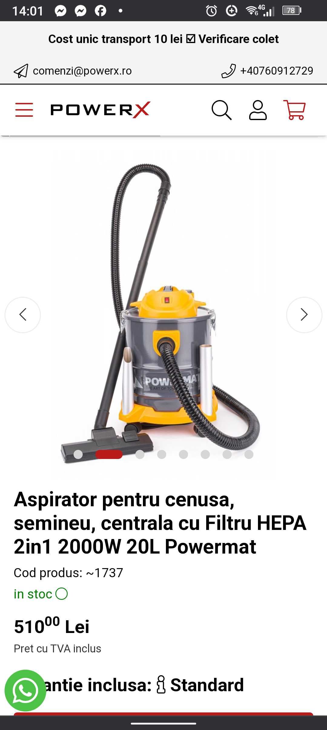 Aspirator industrial de cenușă 2000W/20L