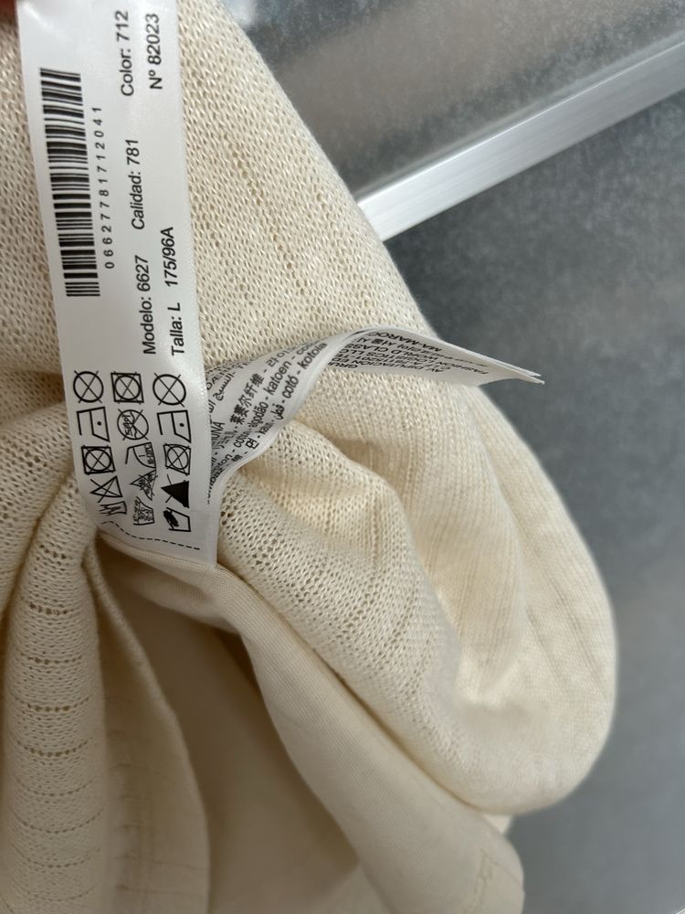 Rochie lunga in, bumbac, lyocell crem Massimo Dutti