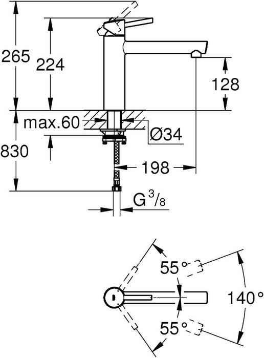 Grohe Concetto L, Baterie chiuveta, rotatie 140gr,REDUS de la 810 ron