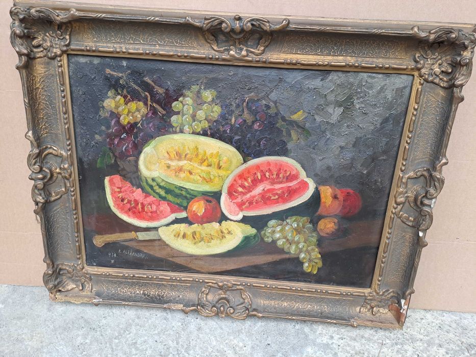 tablou vechi pictura pe panza 87/67 cm semnat F Alexandru datat 1933