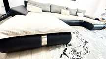 Coltar U extensibil gri + negru piele eco ,stare impecabila -420x210cm