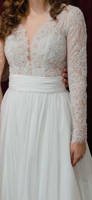 Rochie mireasa dantela si matase S-M