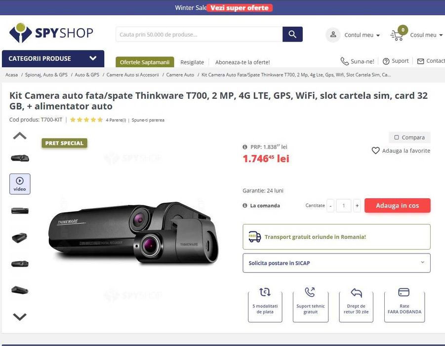 Camera bord Thinkware T700 Wifi/4G