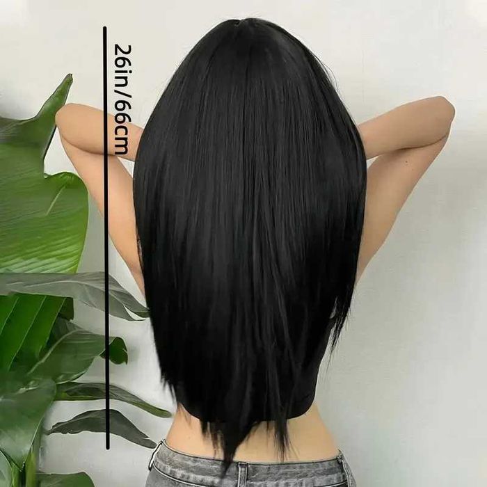 65 см черна права перука с бретон