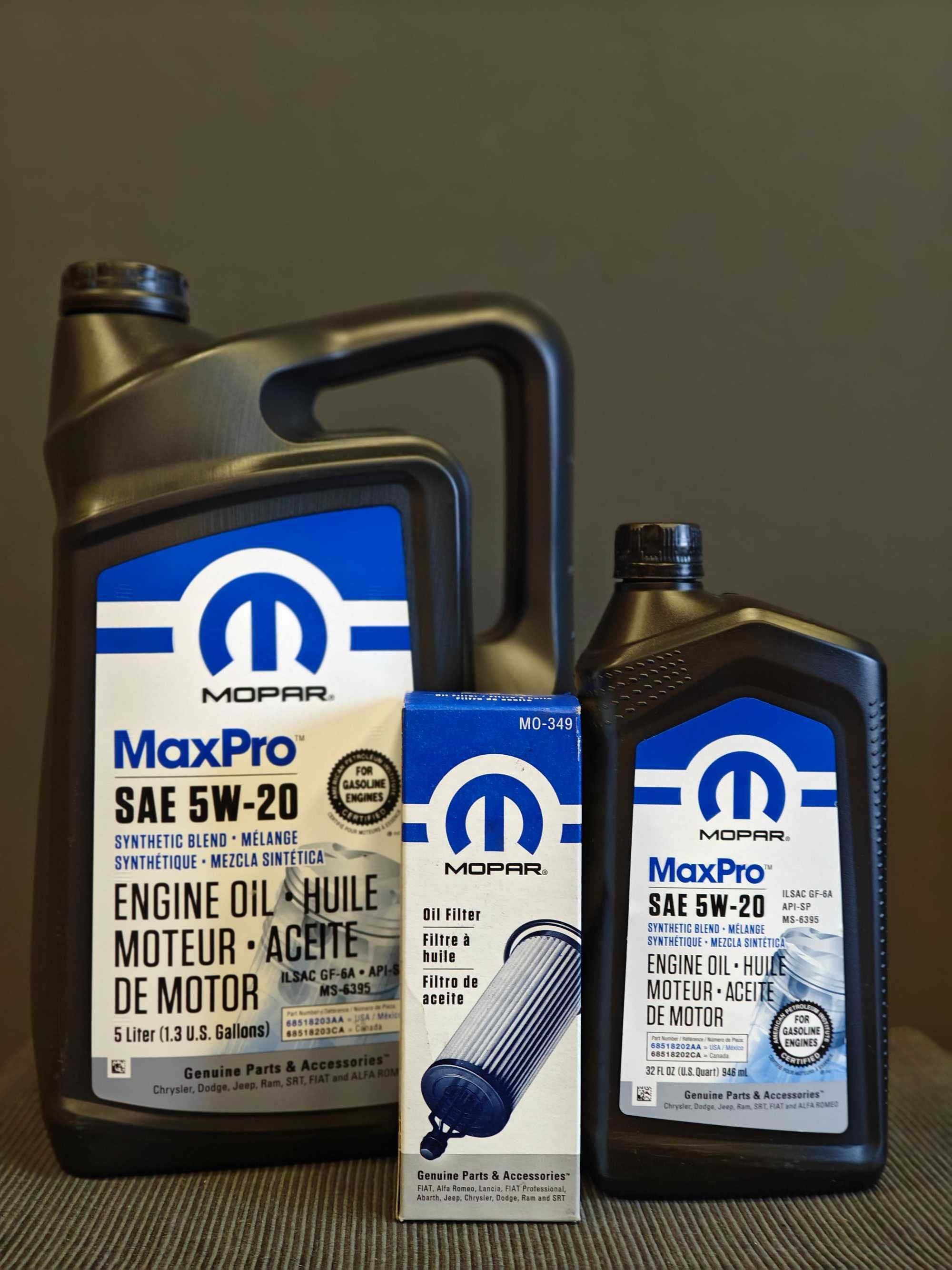 Масло Mopar 5w20 + маслен филтър