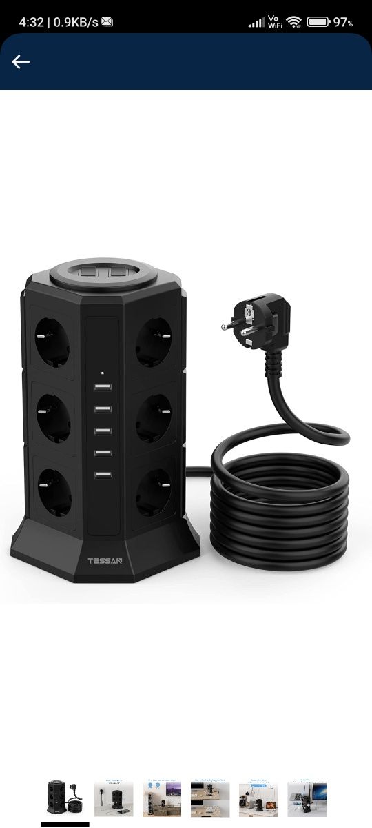 ESSAN Power Strip with USB Charger - Travel Plug Strip / Multi Socket