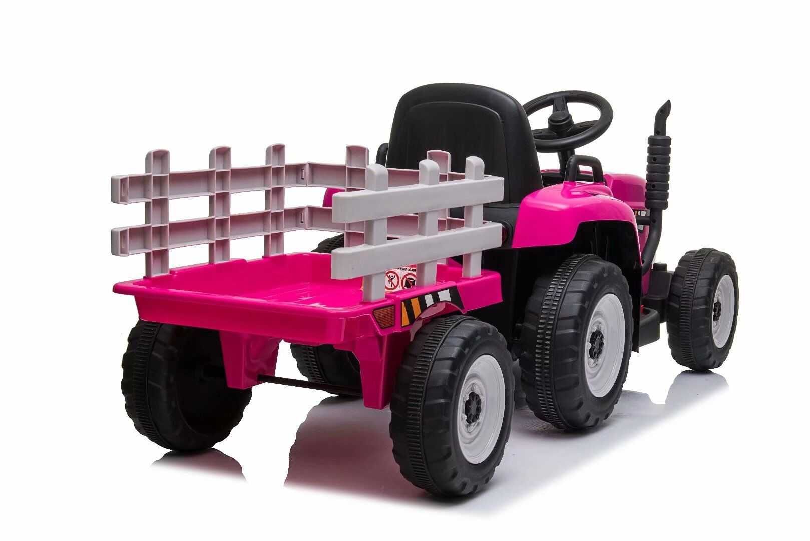 Tractoras electric Kinderauto BJ611 2x30W 12V RC BT Remorca RED Rose