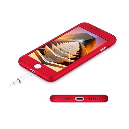 Husa Full Cover 360° (fata+spate+geam sticla) Apple iPhone 5/5S/SE Red