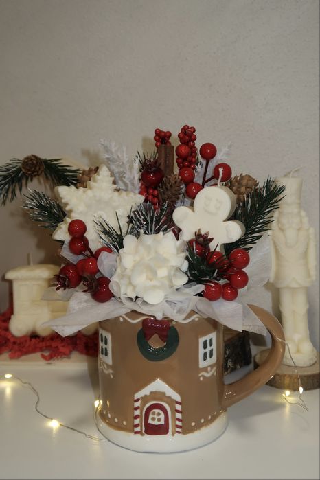 Букет от соеви свещи,коледни