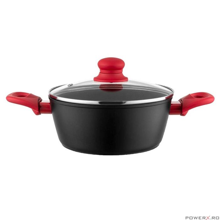 Oala din aluminiu, cu capac, 2 straturi antiaderente, 20 cm capacitate