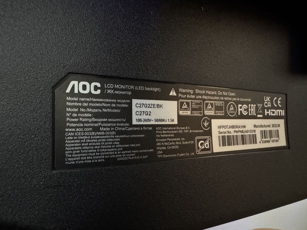 Монитор 27” AOC 240Hz refresh rate