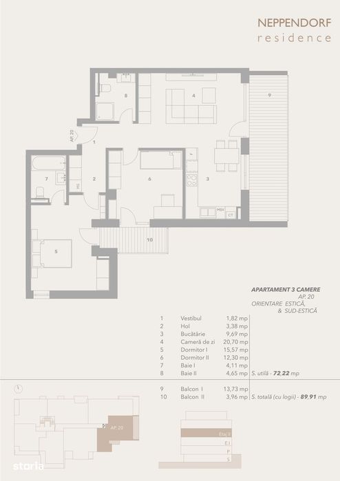 INTABULAT - ap 3 camere - 72 mp - lift- boxa -