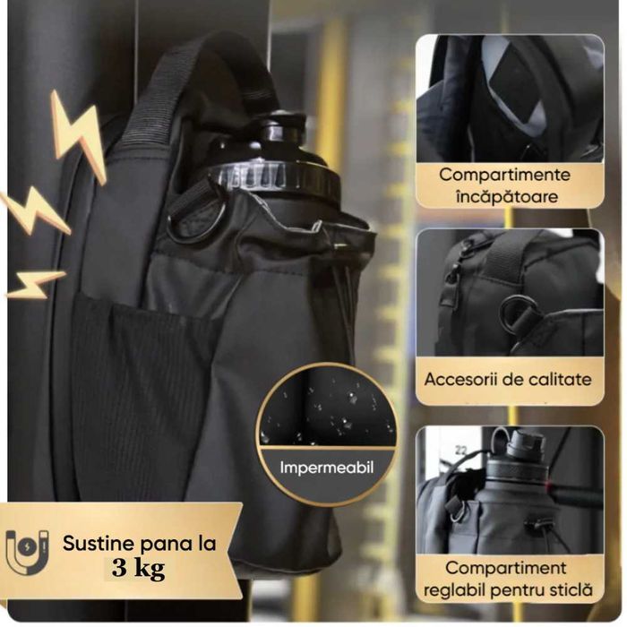 Geanta pentru sala cu prindere magnetica, compartiment sticla de apa