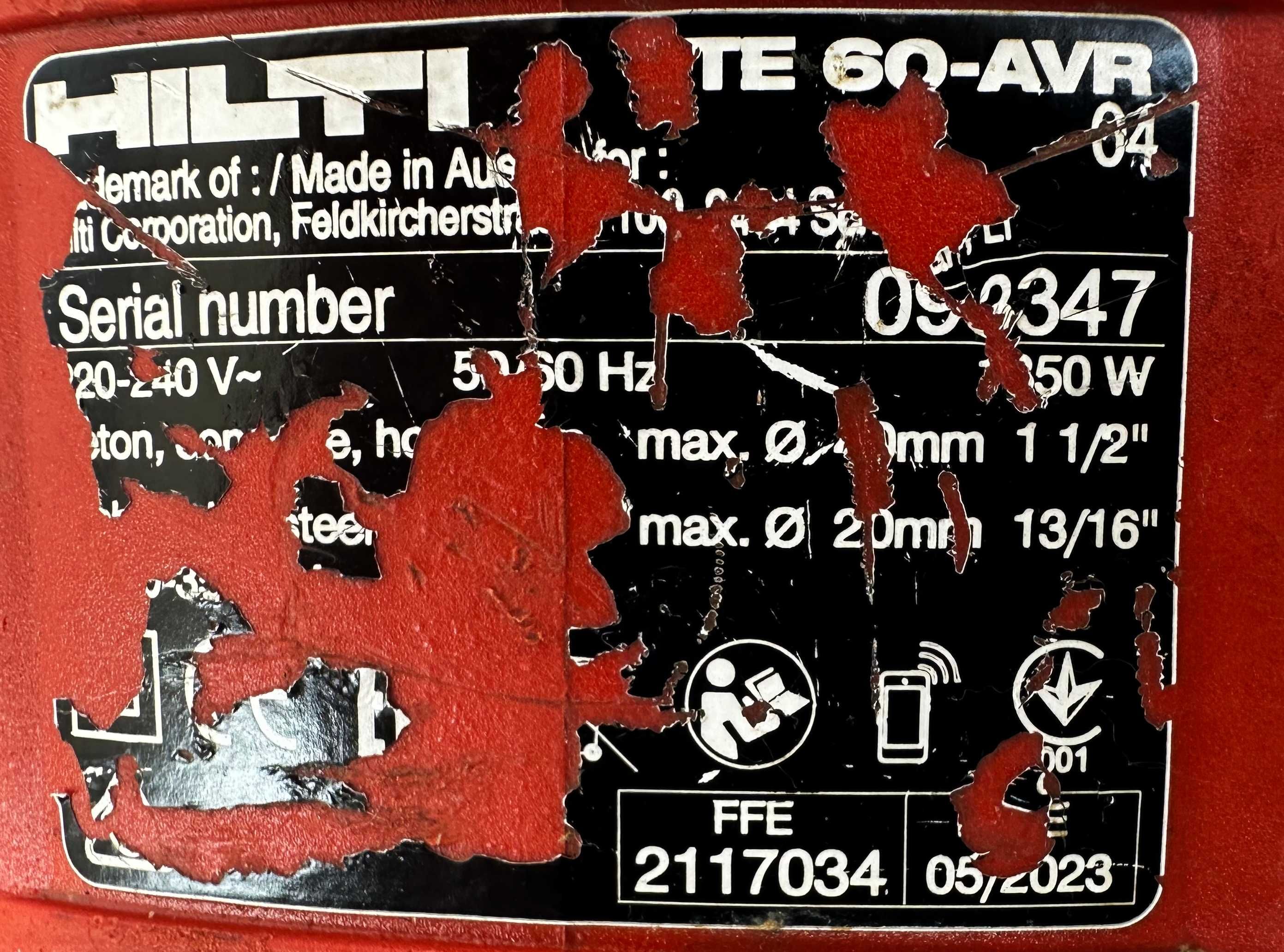 Hilti TE 60-AVR - Комбиниран перфоратор 1350W 7.8J 2023г.