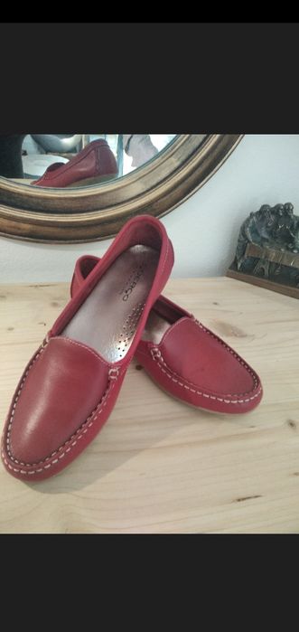 Mocasini piele, roșu, 37