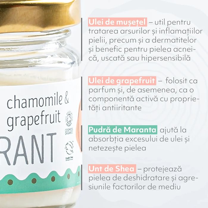 Deodorant Cremă cu Mușețel și Grapefruit