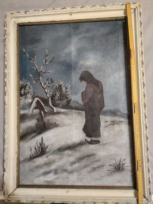 Tablou pictura ulei pe pinza foarte vechi