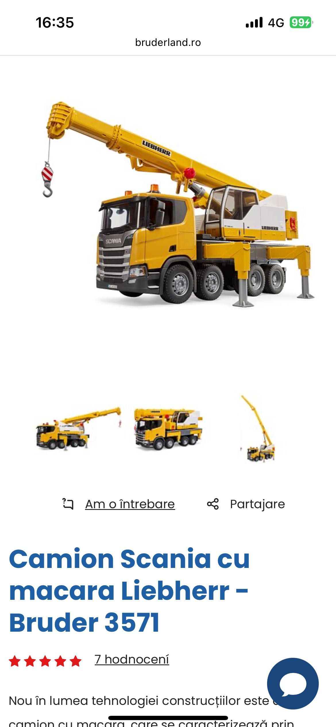 Jucărie Camion Scania cu macara Liebherr