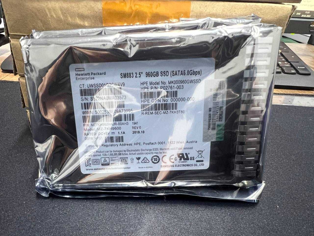 NEW!!. HPE 960gb SSD Sata 6g Sff 2.5inch for HPE proliant G8 G9 G10