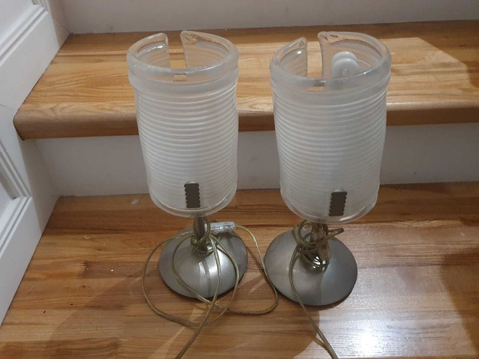 Set veioze noptiera alb, sticla,  picior cromat