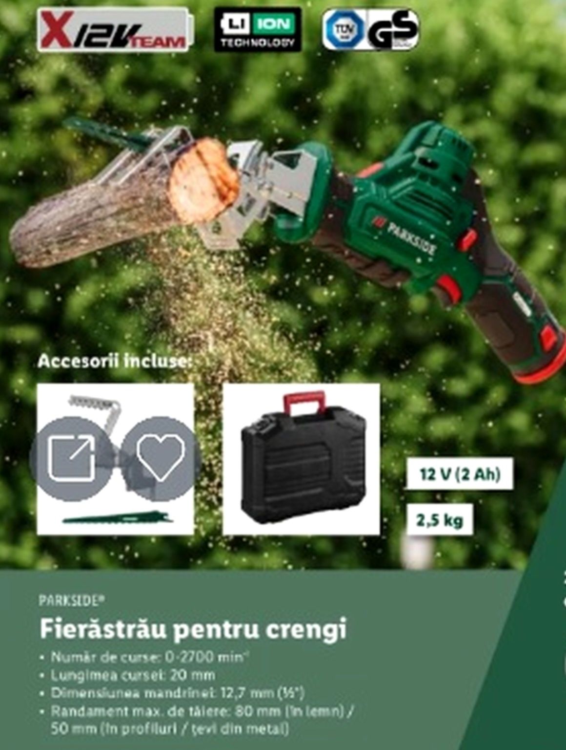 Ferastrau crengi Parkside - nou - cu baterie și incarcator