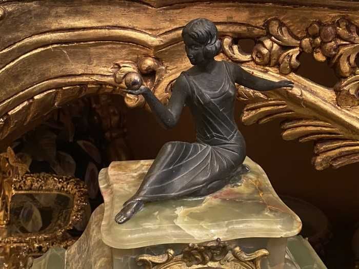 Superb ceas antic-onix și bronz-statueta Art Deco-Olanda