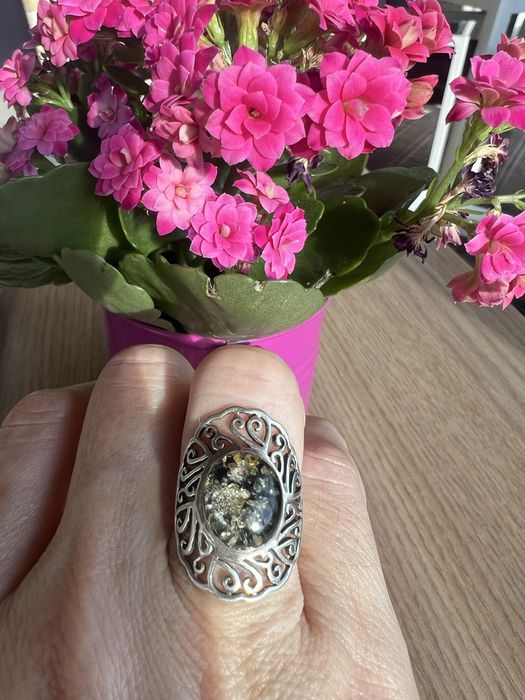 Inel atgint 925 cu chihlimbar verde