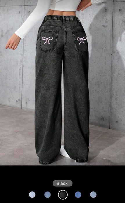 Черни дънки с панделка