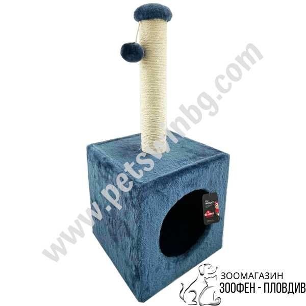 PetInterest Cube Cat Tree Blue 31/31/67см - Драскало за Коте с Къщичка