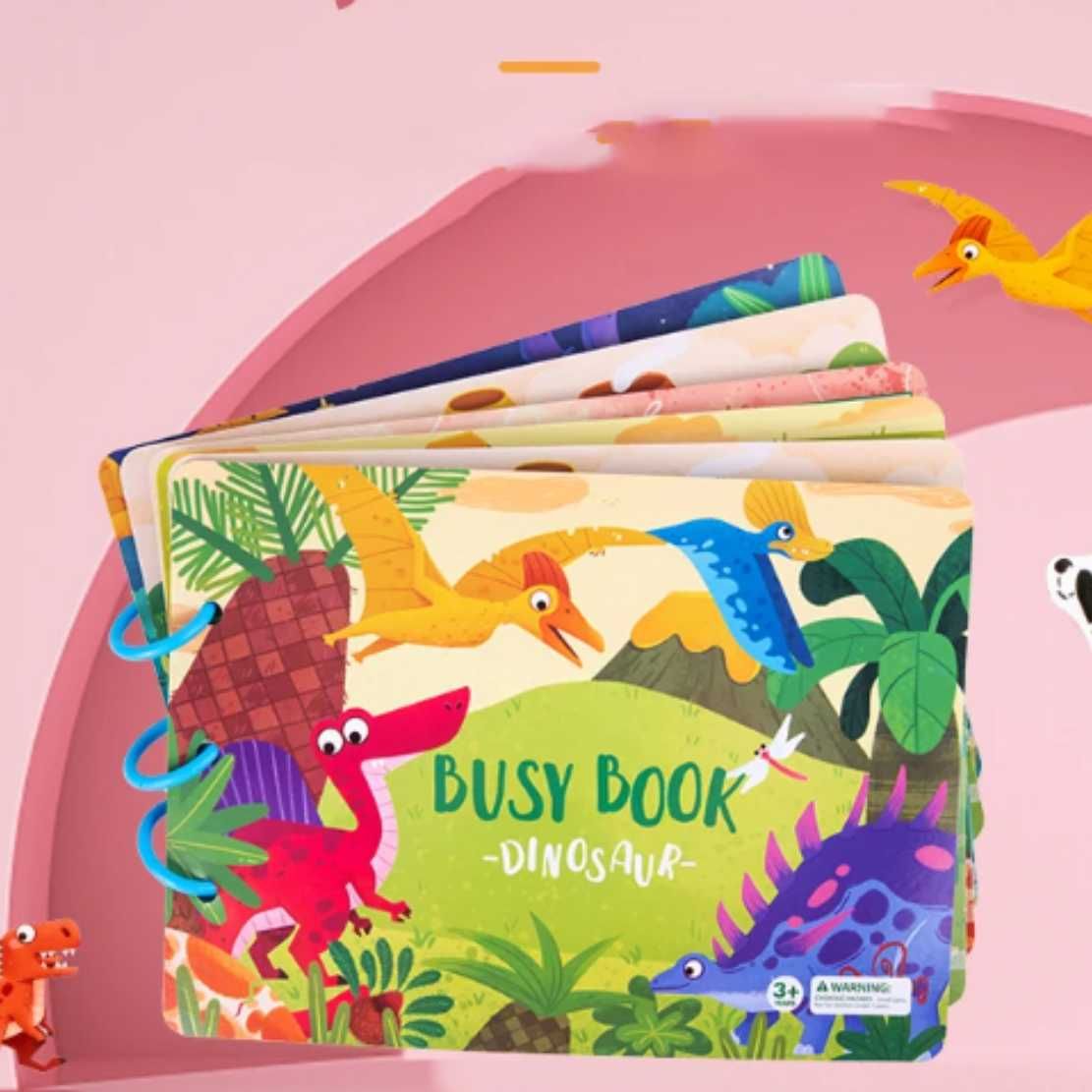 Carte cognitiva cu stickere reutilizabile, model Dinozauri – Busy Book