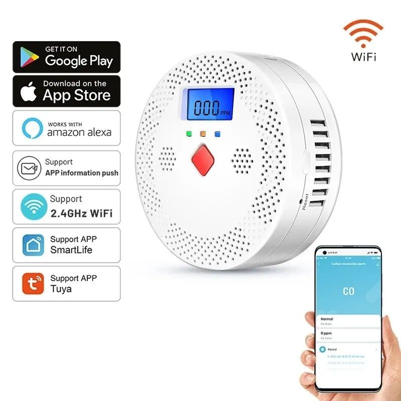 Detector smart scurgeri de fum Tuya WiFi- Detector monoxid de carbon