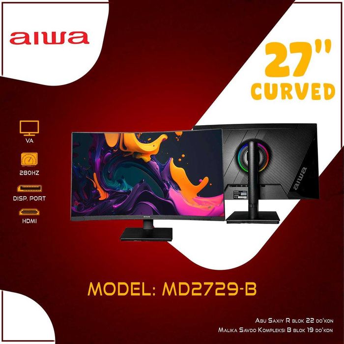 aiwa Monitorlari 24" 27" 32"diaganalli 100Hz-180Hz-240Hz Мониторы Aiwa