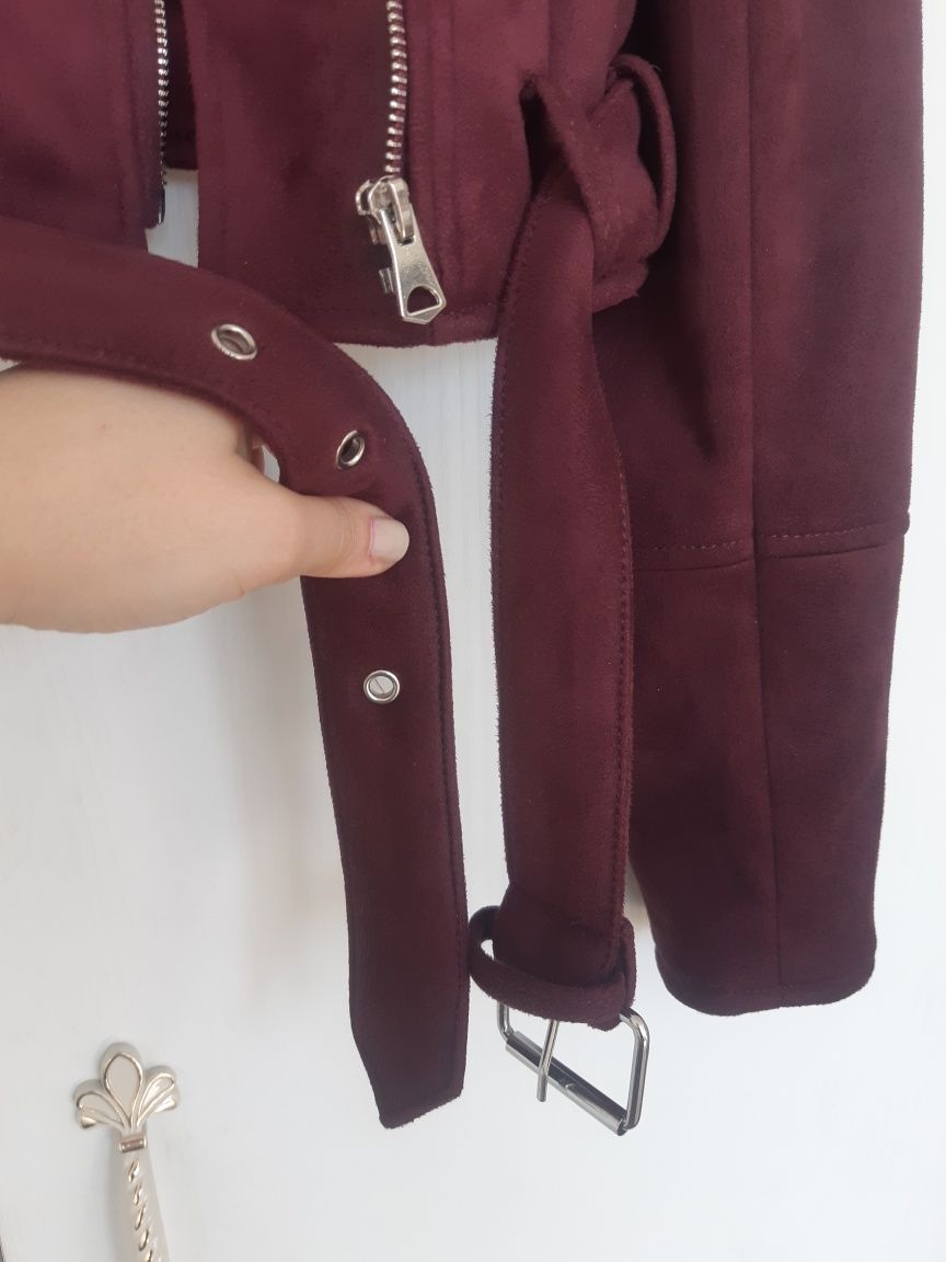 Jacheta  Pull and Bear burgundy biker/rock din material textil