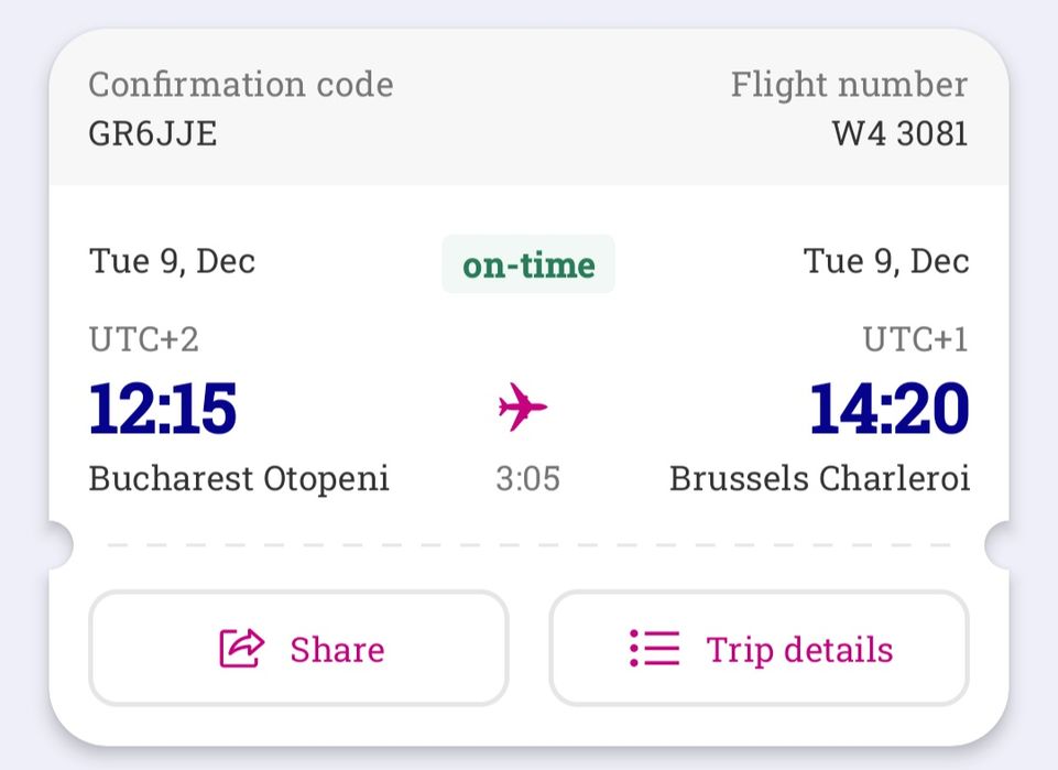 Vand bilet de avion wizz Buc Bruzlxelles 9 dec