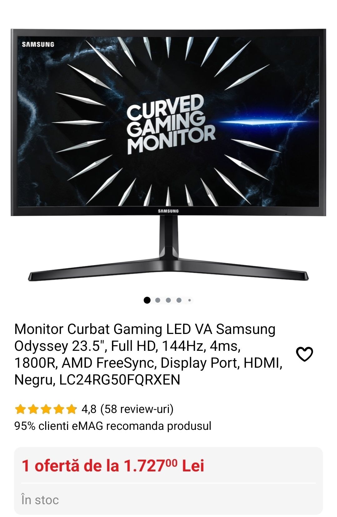 Monitor gaming nou samsung 144hz