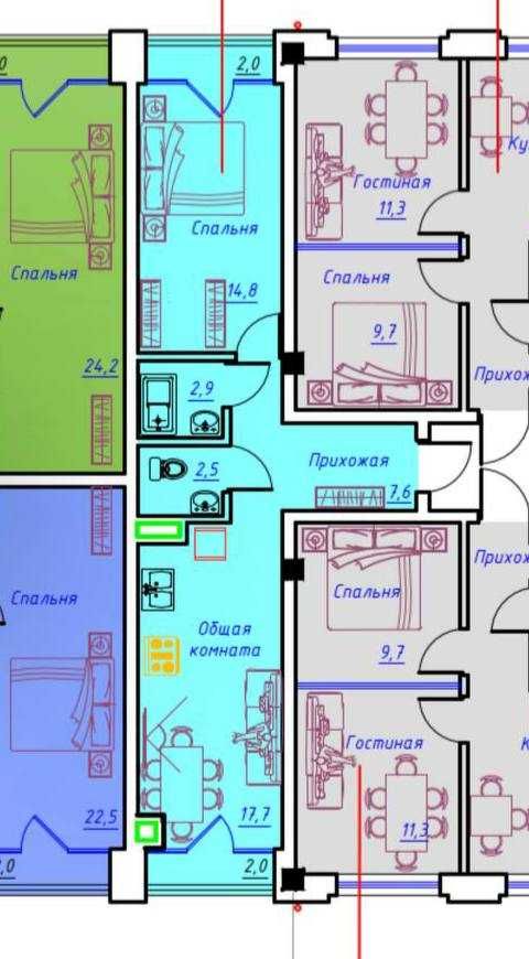 2-комнатная 49.5 м² коробка Grand City, эт.5/6 близко к центру!`