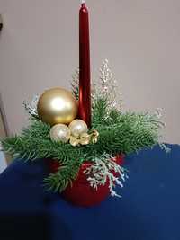 Aranjament cu lumânare roșu-auriu, Cadou Crăciun