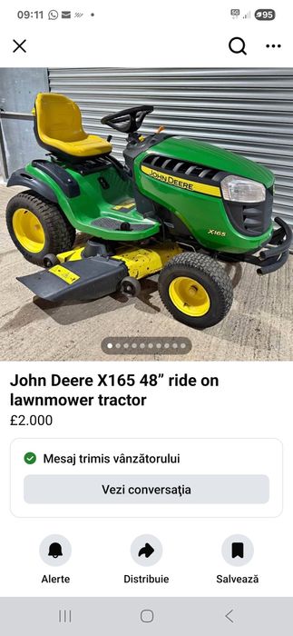 Tractor de tuns iarba John Deere X165, 48" (122 cm), stare foarte buna