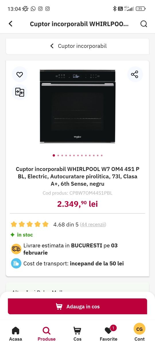 Cuptor incorporabil Whirlpool W7OM44S1PBL