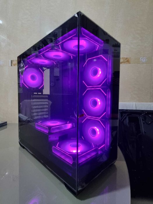 Carcasa noua PC acvariu + 9 Fan 120mm ARGB, cu telecomanda ATX, mATX