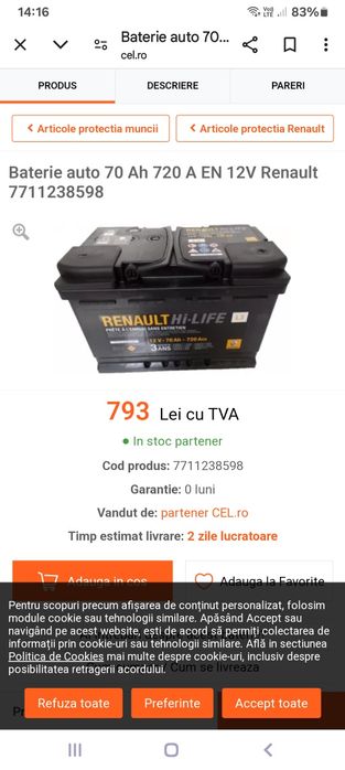 Vând baterie Renault Hi Life originala