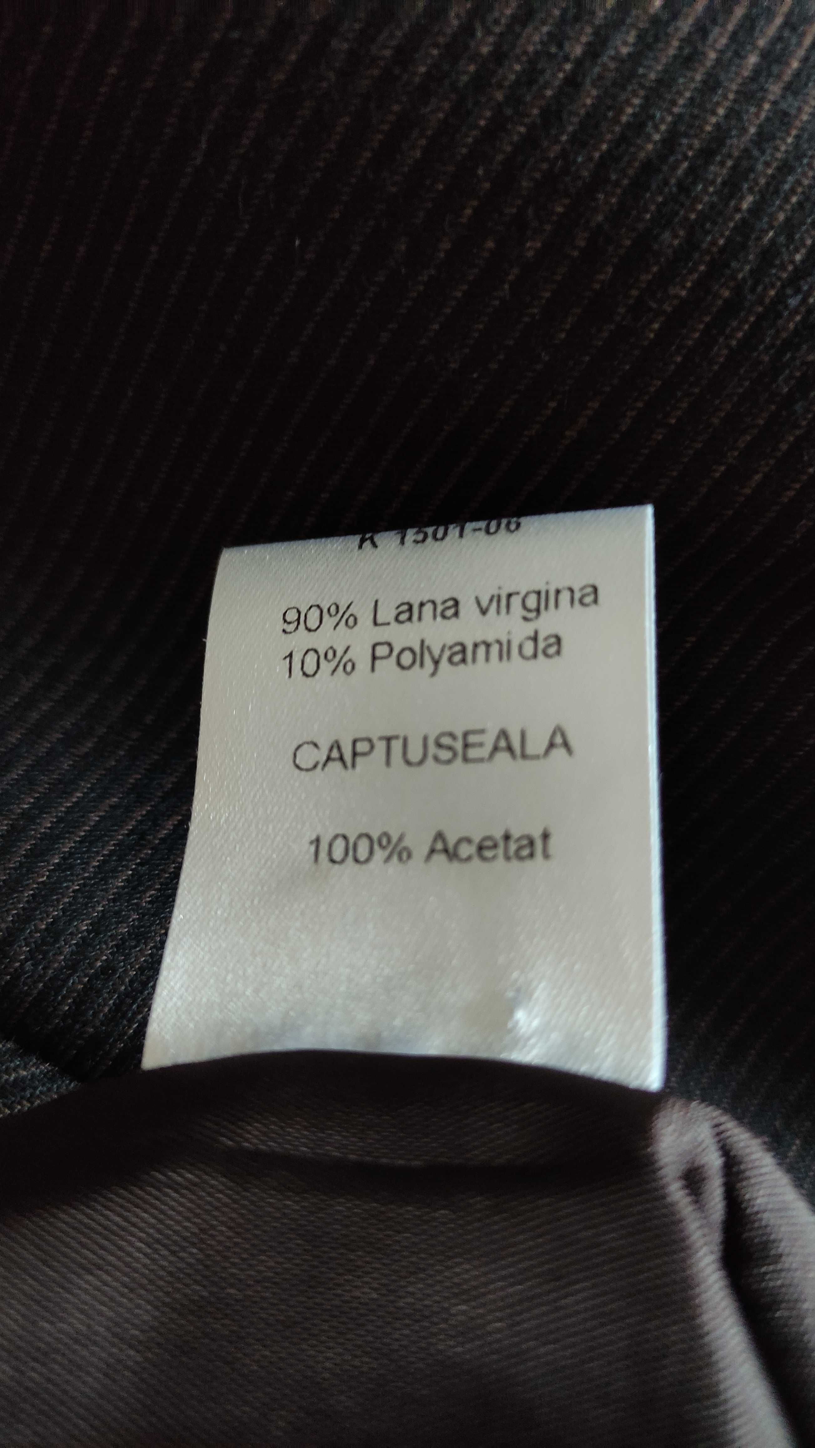 Costum clasic de dama cu pantaloni din lana maro cu dungulite