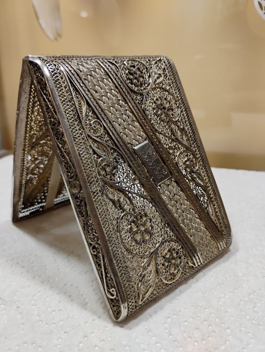 Уникална антикварна сребърна филигран табакера (музеен експонат)