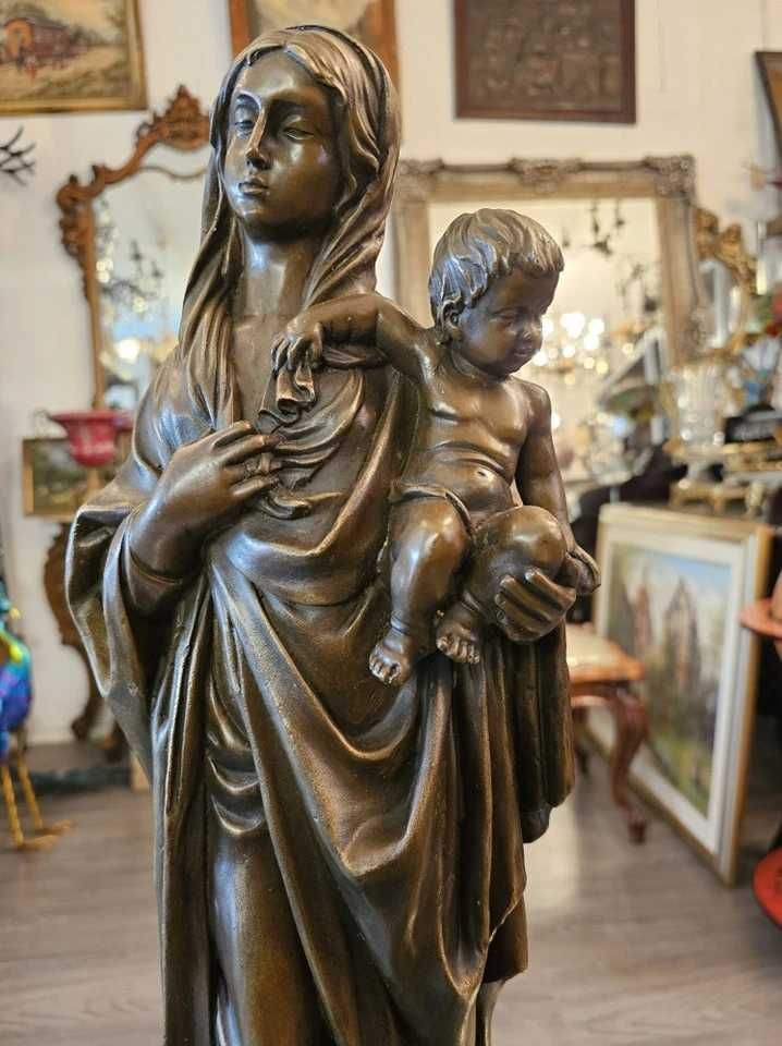 Statueta din bronz" Fecioara Maria cu pruncul Iisus"